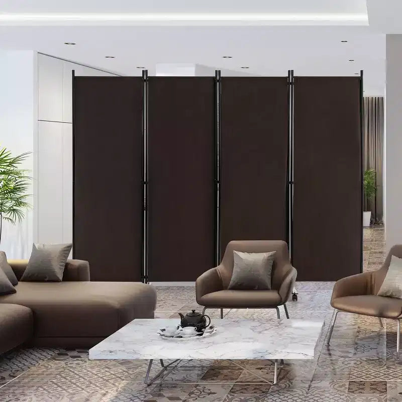 4-Panel Folding Room Divider 6FT Rolling Privacy Screen with Lockable Wheels Black/Brown/Grey/White