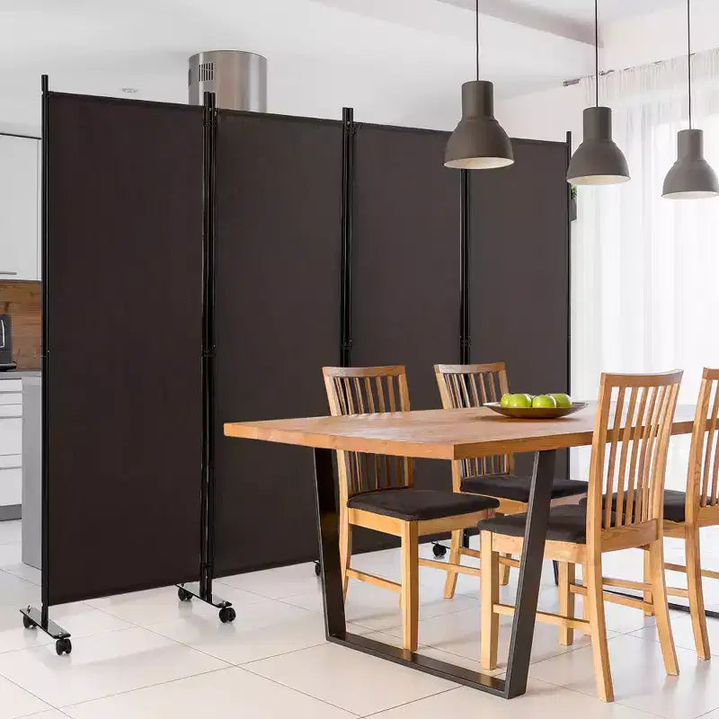 4-Panel Folding Room Divider 6FT Rolling Privacy Screen with Lockable Wheels Black/Brown/Grey/White