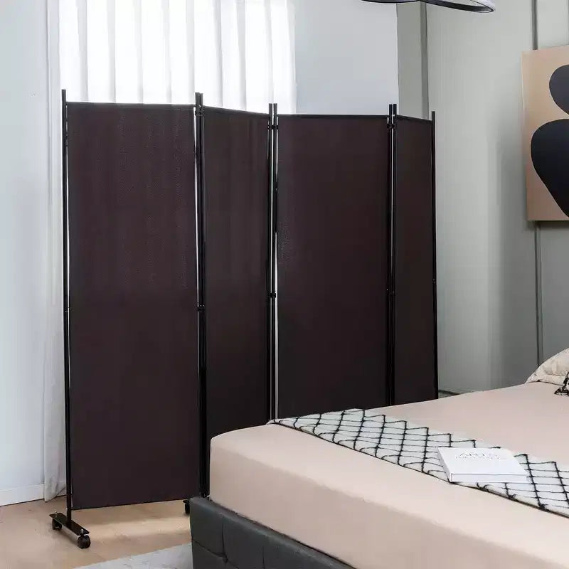 4-Panel Folding Room Divider 6FT Rolling Privacy Screen with Lockable Wheels Black/Brown/Grey/White