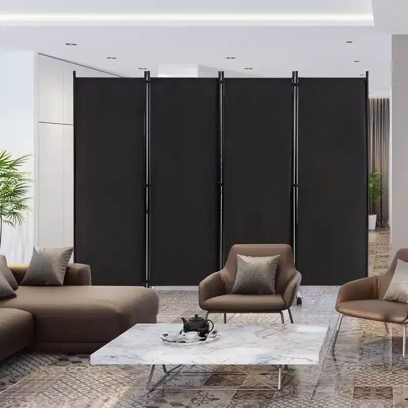 4-Panel Folding Room Divider 6FT Rolling Privacy Screen with Lockable Wheels Black/Brown/Grey/White
