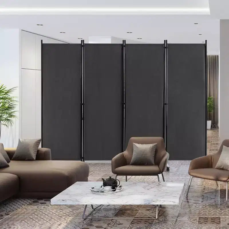 4-Panel Folding Room Divider 6FT Rolling Privacy Screen with Lockable Wheels Black/Brown/Grey/White