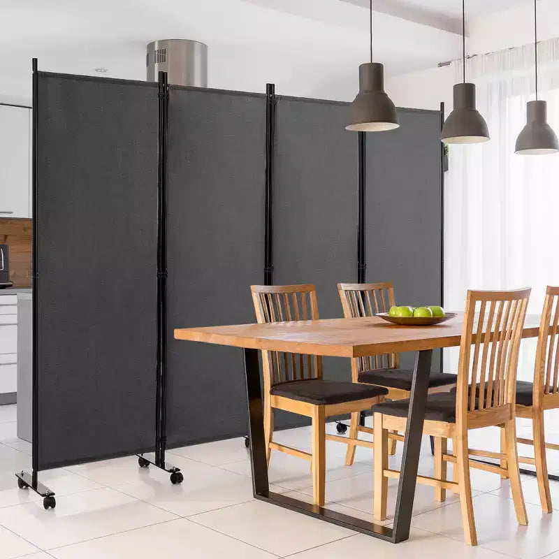 4-Panel Folding Room Divider 6FT Rolling Privacy Screen with Lockable Wheels Black/Brown/Grey/White