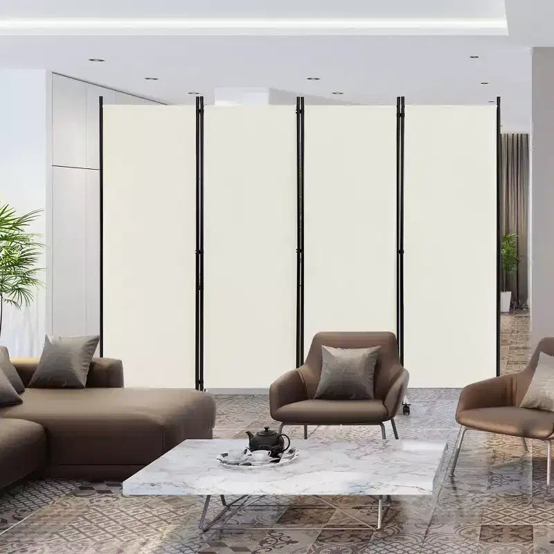4-Panel Folding Room Divider 6FT Rolling Privacy Screen with Lockable Wheels Black/Brown/Grey/White