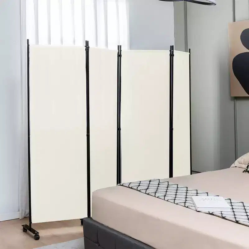 4-Panel Folding Room Divider 6FT Rolling Privacy Screen with Lockable Wheels Black/Brown/Grey/White