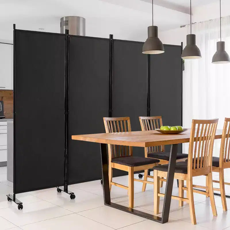 4-Panel Folding Room Divider 6FT Rolling Privacy Screen with Lockable Wheels Black/Brown/Grey/White