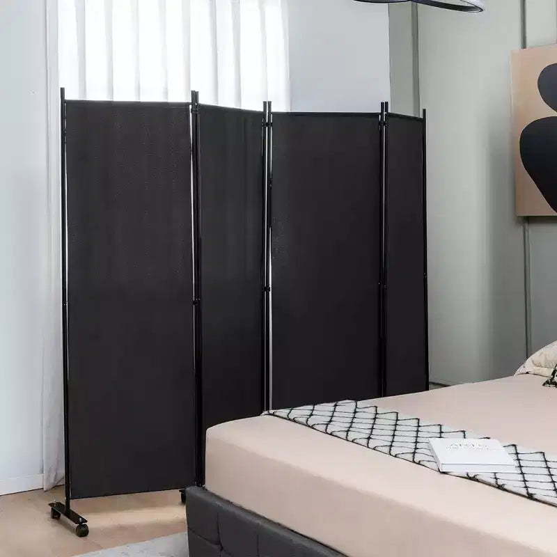 4-Panel Folding Room Divider 6FT Rolling Privacy Screen with Lockable Wheels Black/Brown/Grey/White
