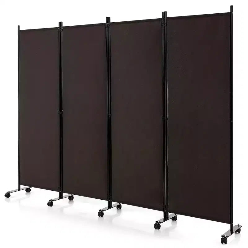 4-Panel Folding Room Divider 6FT Rolling Privacy Screen with Lockable Wheels Black/Brown/Grey/White