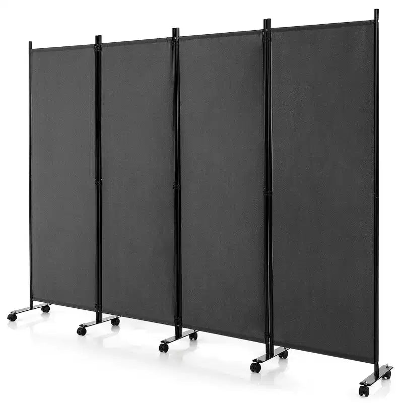 4-Panel Folding Room Divider 6FT Rolling Privacy Screen with Lockable Wheels Black/Brown/Grey/White