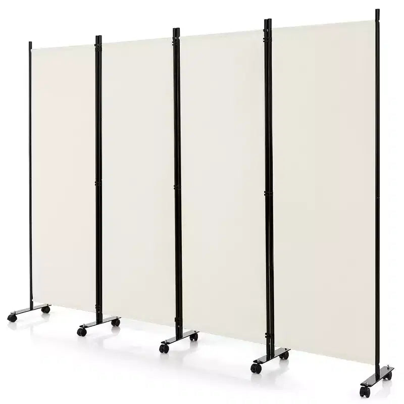 4-Panel Folding Room Divider 6FT Rolling Privacy Screen with Lockable Wheels Black/Brown/Grey/White