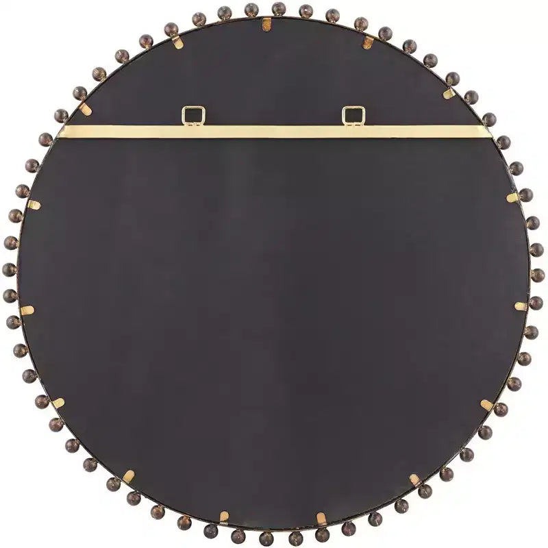 Round Vanity Decorative Wall Mirror Rustic Beveled Glass Dark Bronze Beaded Iron Frame 32 Wide for Bathroom Living Room